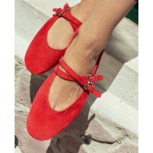 ZARA Red Suede Mary Jane Flats Women EU 40 US 9 Double Strap Buckle Shoes